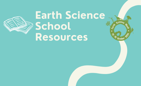 graphic of an open book with Earth Science weeks School Resources written to the right